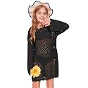Batermoon Girls Crochet Long Sleeve Swimsuit Cover Up Kids Fashion Hollow Out Swimwear Beach Dress 5-14 Years