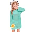Batermoon Girls Crochet Long Sleeve Swimsuit Cover Up Kids Fashion Hollow Out Swimwear Beach Dress 5-14 Years