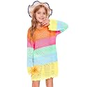 Batermoon Girls Crochet Long Sleeve Swimsuit Cover Up Kids Fashion Hollow Out Swimwear Beach Dress 5-14 Years
