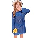 Batermoon Girls Crochet Long Sleeve Swimsuit Cover Up Kids Fashion Hollow Out Swimwear Beach Dress 5-14 Years