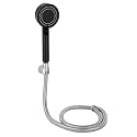 BATH GURU BGBHS001 ABS 9 Inch High Pressure Multi Function 5 Mode Spray Handheld Shower for Bathroom Black Round (With 1 Mtr Chrome Plated Shower Tube Hose Pipe)
