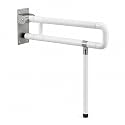 BATH GURU Foldable U-Shaped Toilet Grab Bar with Floor Support Leg | Heavy Duty Wall Mounted Bathroom Safety Rail | ABS & Stainless Steel Support Handle for Elderly & Disabled | White | 60 x 70 cm