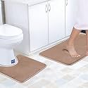 Bath Rug Set Memory Foam Flannel Non Slip Bath Mat Contour Set 2 Piece, Thick and Durable Bath Rugs (20W X 32L Inches &amp; 20W X 20L Inches), Taupe