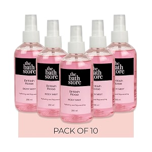 the bath store british rose body mist - refreshing fragrance women and men  long-lasting scent - 200ml pack of 10