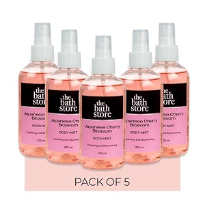 the bath store japanese cherry blossom body mist - refreshing fragrance women and men  long-lasting scent - 200ml pack of 5