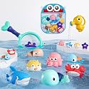 Bath Toy for Baby 6-12-18 Month No Hole Sea Animals Fishing Game with Net