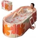 Large Bathtubs for Adults 5 Feet with Streamer Foldable for bathroom 136L×62W×50H CM with bath pillow Hot,cold Bath Tub Adult Portable and cold water (Blue) (Orange, Rectangle_big)