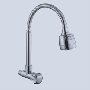 flexible neck dual-flow kitchen sink tap with 2-function showerfoam flow wall mount and chrome finish 1 year warranty cp eco