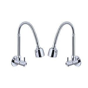 flexible neck dual-flow kitchen sink tap with 2-function showerfoam flow wall mount and chrome finish 1 year warranty silver