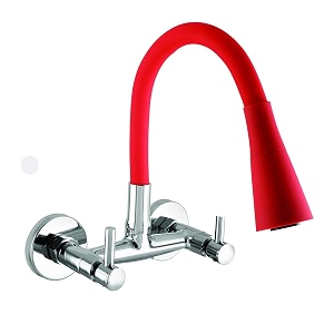 flexible neck dual-flow kitchen sink tap with 2-function showerfoam flow wall mount and chrome finish 1 year warranty red