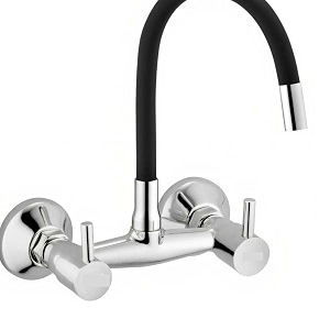 flexible neck dual-flow kitchen sink tap with 2-function showerfoam flow wall mount and chrome finish 1 year warranty black hot and cold