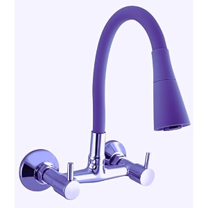 flexible neck dual-flow kitchen sink tap with 2-function showerfoam flow wall mount and chrome finish 1 year warranty blue