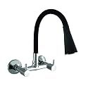 Flexible Neck Dual-Flow Kitchen Sink Tap with 2-Function Shower/Foam Flow, Wall Mount and Chrome Finish (1 Year Warranty) (Black)