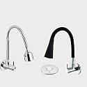 Flexible Neck Dual-Flow Kitchen Sink Tap with 2-Function Shower/Foam Flow, Wall Mount and Chrome Finish (1 Year Warranty) (Multi)