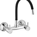 Flexible Neck Dual-Flow Kitchen Sink Tap with 2-Function Shower/Foam Flow, Wall Mount and Chrome Finish (1 Year Warranty) (Black Hot and Cold)