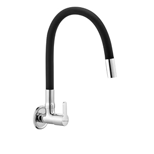 flexible neck single -flow black kitchen sink tap with 2-function showerfoam flow wall mount and chrome finish