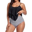 Bathing Suits for Women High Waisted Swimsuits Tummy Control Two Piece Tankini Ruffled Top with Swim Bottom Bathing Suits