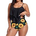 Bathing Suits for Women High Waisted Swimsuits Tummy Control Two Piece Tankini Ruffled Top with Swim Bottom Bathing Suits