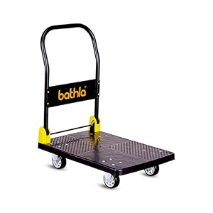 bathla 200 kg capacity pvc foldable platform trolley for heavy weightmaterial handling goods trolley with 360 rotating tpr wheels for home office warehouse amp industries - 4 wheelsblack