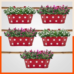 bathla metal planters - red standard set of 5
