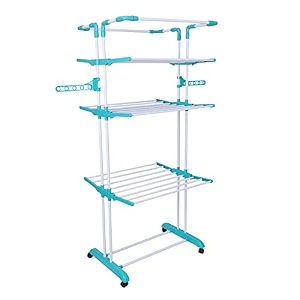 bathla mobidry giga - extra-large 4 level alloy steel modular cloth drying stand for home blue
