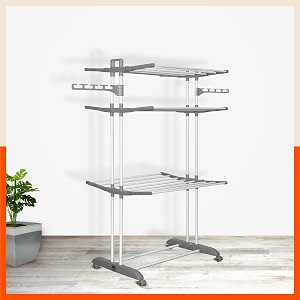 bathla 3 level modular cloth drying stand with wheels - rustproof portable steel laundry rack grey - large - clothes dryer for balcony indoor amp outdoor use