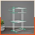 Bathla 3 Level Modular Cloth Drying Stand with Wheels - Rustproof Portable Steel Laundry Rack (Teal - Large) - Clothes Dryer for Balcony, Indoor &amp; Outdoor Use