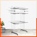 Bathla 3 Level Modular Cloth Drying Stand with Wheels - Rustproof Portable Steel Laundry Rack (Grey - Large) - Clothes Dryer for Balcony, Indoor &amp; Outdoor Use