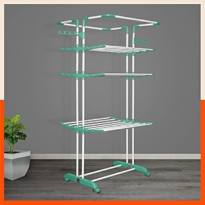 bathla 4 level modular cloth drying stand with wheels - rustproof portable steel laundry rack teal - extra large - clothes dryer for balcony indoor amp outdoor use