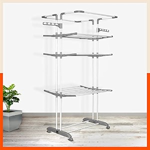 bathla 4 level modular cloth drying stand with wheels - rustproof portable steel laundry rack grey - extra large - clothes dryer for balcony indoor amp outdoor use