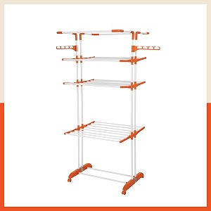 bathla 4 level modular cloth drying stand with wheels - rustproof portable steel laundry rack orange - extra large - clothes dryer for balcony indoor amp outdoor use