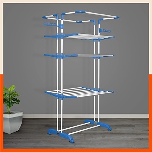 bathla 4 level modular cloth drying stand with wheels - rustproof portable steel laundry rack blue - extra large - clothes dryer for balcony indoor amp outdoor use