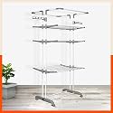 Bathla 4 Level Modular Cloth Drying Stand with Wheels - Rustproof Portable Steel Laundry Rack (Grey - Extra Large) - Clothes Dryer for Balcony, Indoor &amp; Outdoor Use