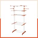 Bathla 4 Level Modular Cloth Drying Stand with Wheels - Rustproof Portable Steel Laundry Rack (Orange - Extra Large) - Clothes Dryer for Balcony, Indoor & Outdoor Use