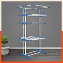Bathla 4 Level Modular Cloth Drying Stand with Wheels - Rustproof Portable Steel Laundry Rack (Blue - Extra Large) - Clothes Dryer for Balcony, Indoor &amp; Outdoor Use