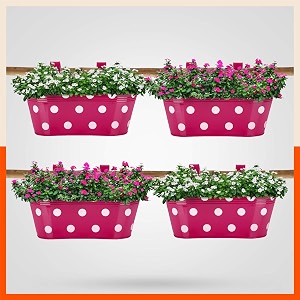 bathla patio ara hanging metal pot holdersplanters for homebalconygarden  corrosion resistant with detachable double hooks  set of 4 - pink