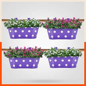 bathla patio ara hanging metal pot holdersplanters for homebalconygarden  corrosion resistant with detachable double hooks  set of 4 - purple