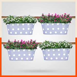 bathla patio ara hanging metal pot holdersplanters for homebalconygarden corrosion resistant with detachable double hooks  baby blue - set of 4
