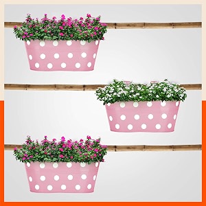 bathla patio ara hanging metal pot holdersplanters for balconygarden corrosion resistant with detachable double hooks  blush -set of 3 standard php-op-311514bh-s3