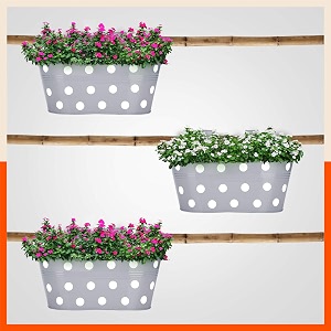 bathla patio ara hanging metal pot holdersplanters for homebalconygarden corrosion resistant with detachable double hooks  ash - set of 3