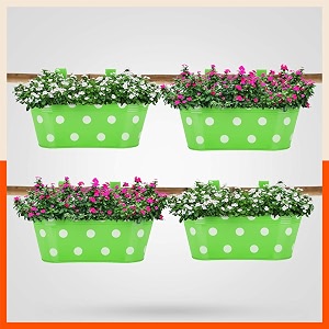 bathla patio ara hanging metal pot holdersplanters for homebalconygarden  corrosion resistant with detachable double hooks  set of 4 - green