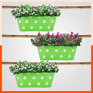 bathla patio ara hanging metal pot holdersplanters for homebalconygarden  corrosion resistant with detachable double hooks  set of 3 - green