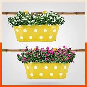 bathla patio ara hanging metal pot holdersplanters for homebalconygarden  corrosion resistant with detachable double hooks  set of 2 - yellow