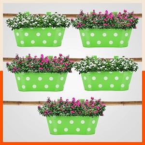 bathla patio ara hanging metal pot holdersplanters for homebalconygarden  corrosion resistant with detachable double hooks  set of 5 - green