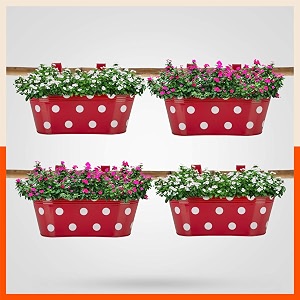 bathla patio ara hanging metal pot holdersplanters for homebalconygarden  corrosion resistant with detachable double hooks  set of 4 - red