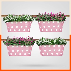 bathla patio ara hanging metal pot holdersplanters for balconygarden corrosion resistant with detachable double hooks  blush -set of 4 standard php-op-311514bh-s4