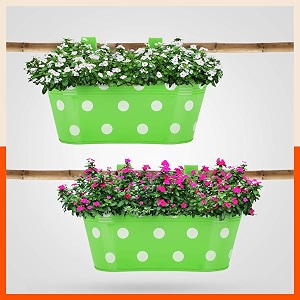 bathla patio ara hanging metal pot holdersplanters for homebalconygarden  corrosion resistant with detachable double hooks  set of 2 - green