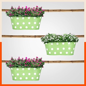 bathla patio ara hanging metal pot holdersplanters for balconygarden corrosion resistant with detachable double hooks  grass - set of 3 standard php-op-311514gs-s3