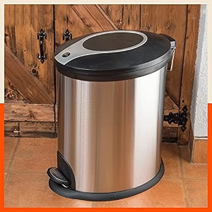 bathla stainless steel dustbins - plain pedal bin with plastic bucket and lid - garbage bin trash can - oval shape step-on dustbin for home bathroom kitchen office 12 ltr