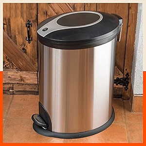 bathla stainless steel dustbins - plain pedal bin with plastic bucket and lid - garbage bin trash can - cyclindrical shape step-on dustbin for home bathroom kitchen office 20 ltr